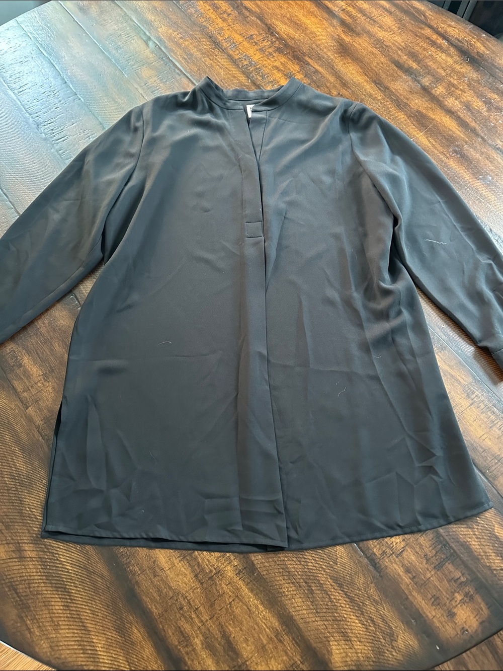 Anne Klein Black Collarless Long-Sleeve Tunic